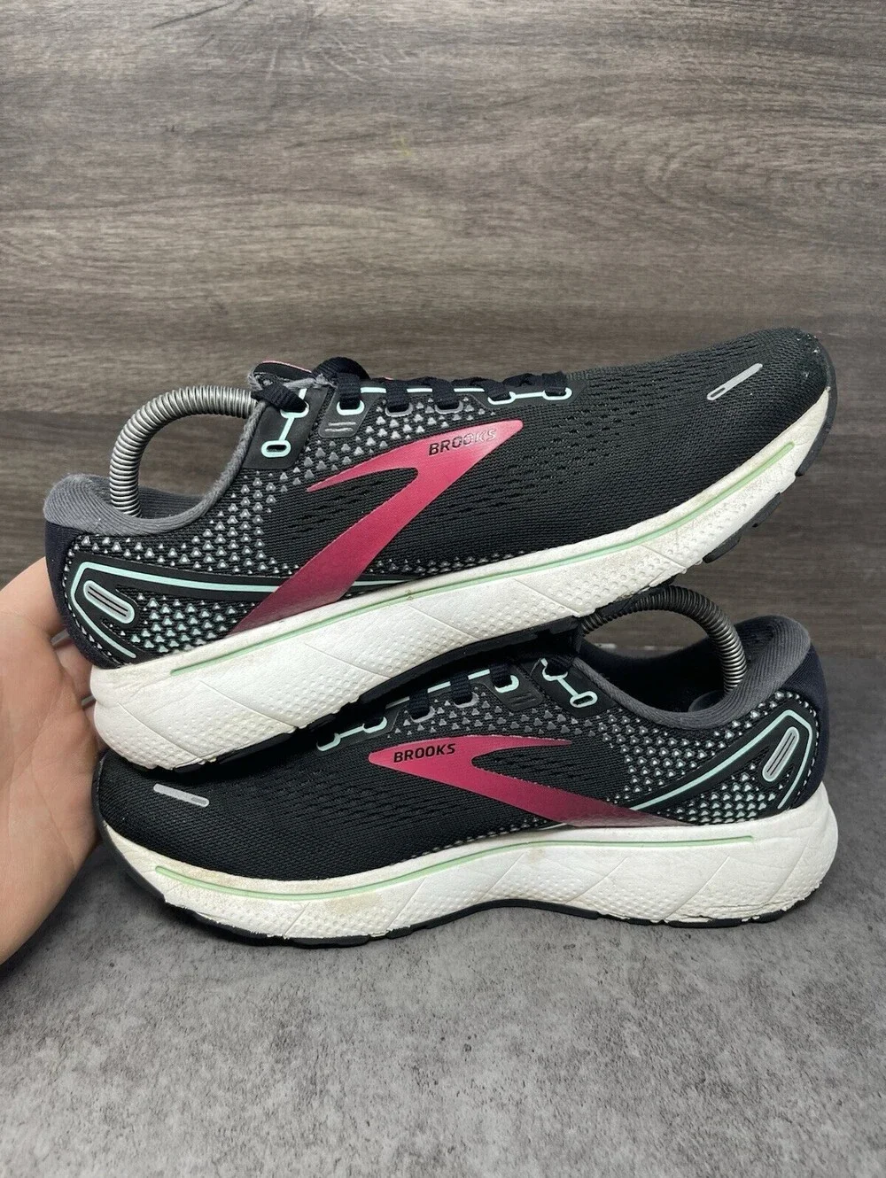 Brooks Ghost 14 Size 9.5 Womens Black Pink Mint DNA LOFT Road Running Shoes B